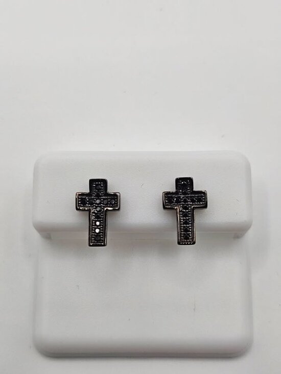 Other - .925 Sterling Silver Black Moissanite Cross Stud Earrings – Passes Diamond